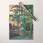 Through the Nishigi Forest - Nature Ukiyo Landscape in Green & Pink Wrapping Paper Gallery Image 1