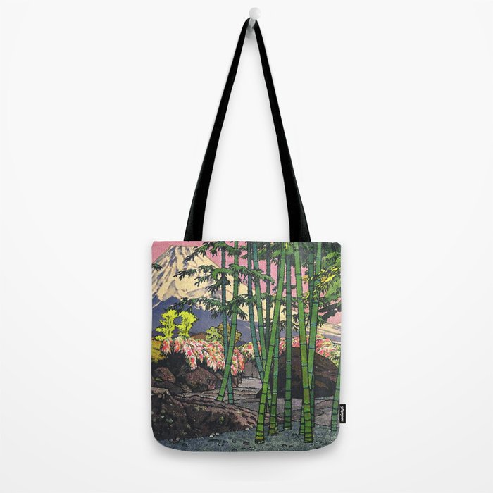 Through the Nishigi Forest - Nature Ukiyo Landscape in Green & Pink Tote Bag Gallery Image 2