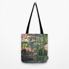 Through the Nishigi Forest - Nature Ukiyo Landscape in Green & Pink Tote Bag Gallery Image 2