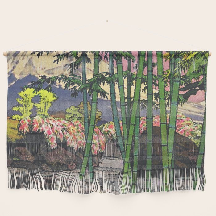 Through the Nishigi Forest - Nature Ukiyo Landscape in Green & Pink Wall Hanging Gallery Image 1