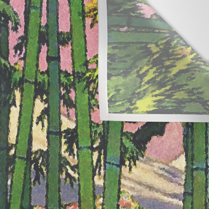 Through the Nishigi Forest - Nature Ukiyo Landscape in Green & Pink Wall Tapestry Gallery Image 3