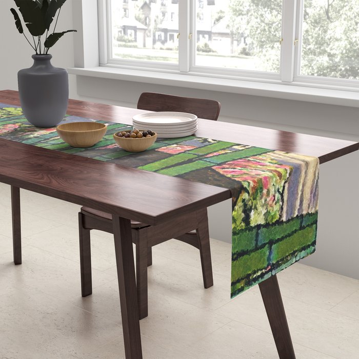 Through the Nishigi Forest - Nature Ukiyo Landscape in Green & Pink Table Runner Gallery Image 2