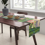 Through the Nishigi Forest - Nature Ukiyo Landscape in Green & Pink Table Runner Gallery Image 2