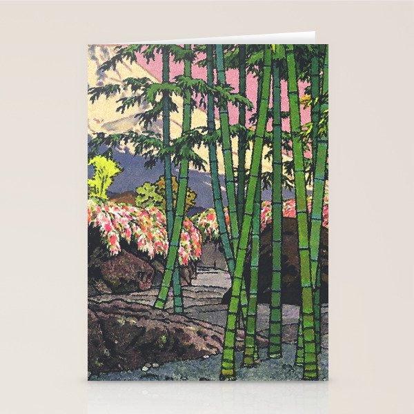 Through the Nishigi Forest - Nature Ukiyo Landscape in Green & Pink Stationery Card Gallery Image 1