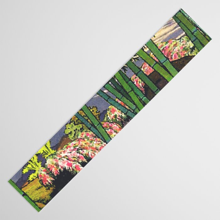 Through the Nishigi Forest - Nature Ukiyo Landscape in Green & Pink Table Runner Gallery Image 3