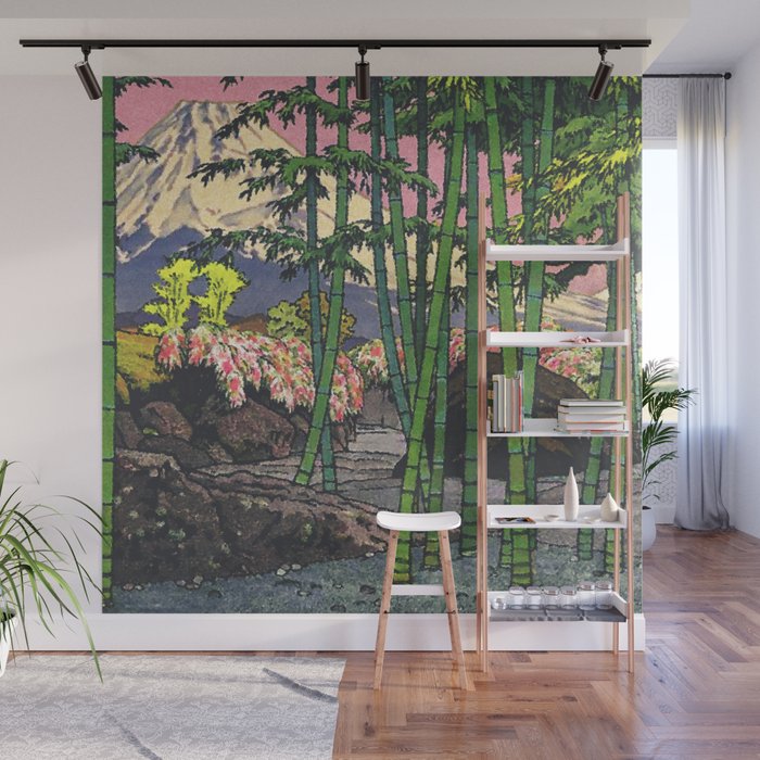 Through the Nishigi Forest - Nature Ukiyo Landscape in Green & Pink Wall Mural Gallery Image 1