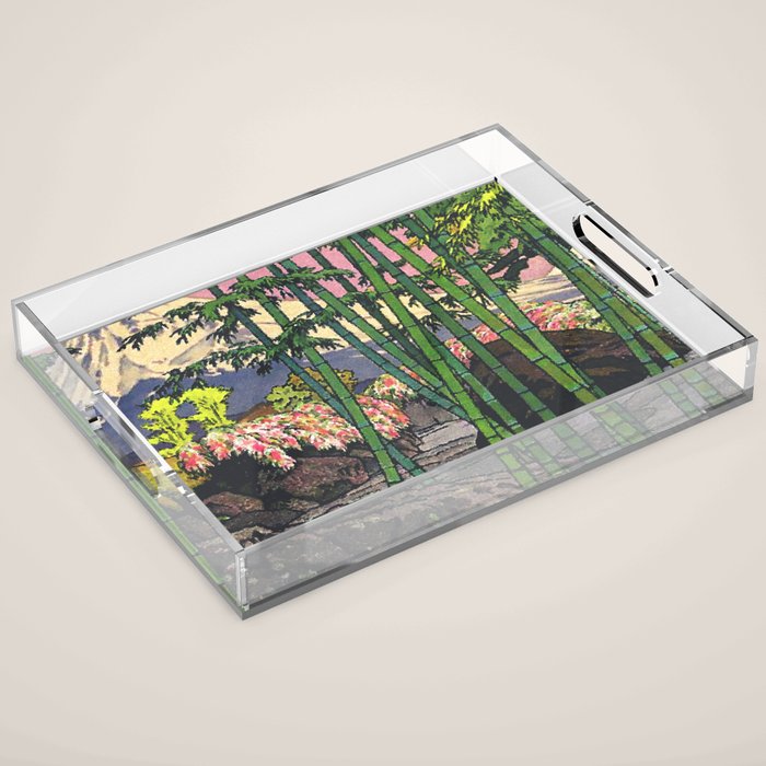 Through the Nishigi Forest - Nature Ukiyo Landscape in Green & Pink Acrylic Tray Gallery Image 1