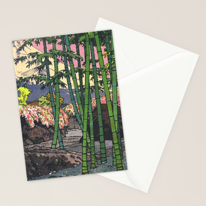 Through the Nishigi Forest - Nature Ukiyo Landscape in Green & Pink Stationery Card Gallery Image 2
