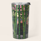 Through the Nishigi Forest - Nature Ukiyo Landscape in Green & Pink Travel Mug Gallery Image 2