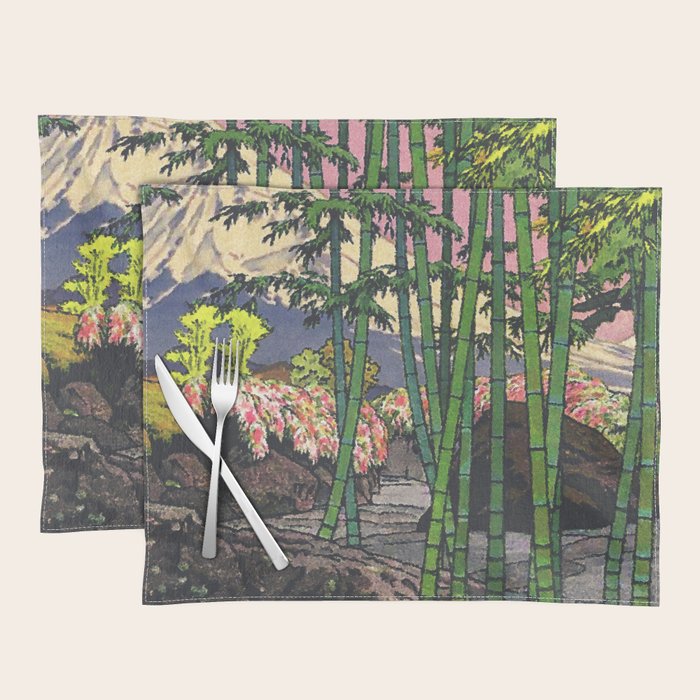 Through the Nishigi Forest - Nature Ukiyo Landscape in Green & Pink Placemat Gallery Image 1