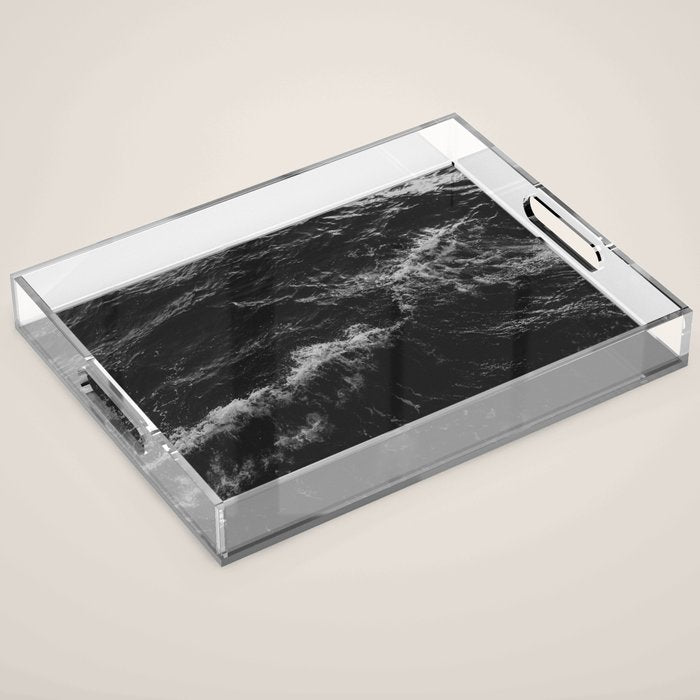 Dark Ocean in Black and. White Acrylic Tray Gallery Image 1