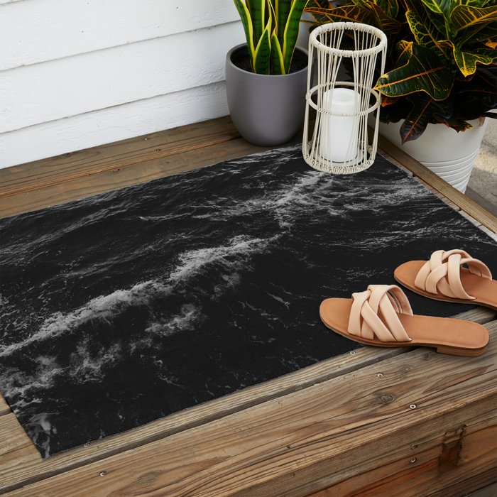 Dark Ocean in Black and. White Outdoor Rug Gallery Image 2