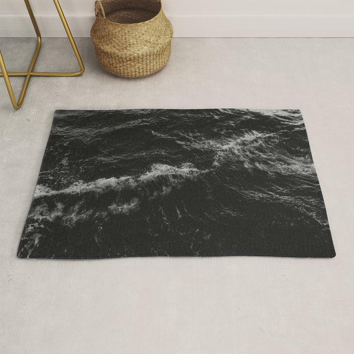 Dark Ocean in Black and. White Rug Gallery Image 1
