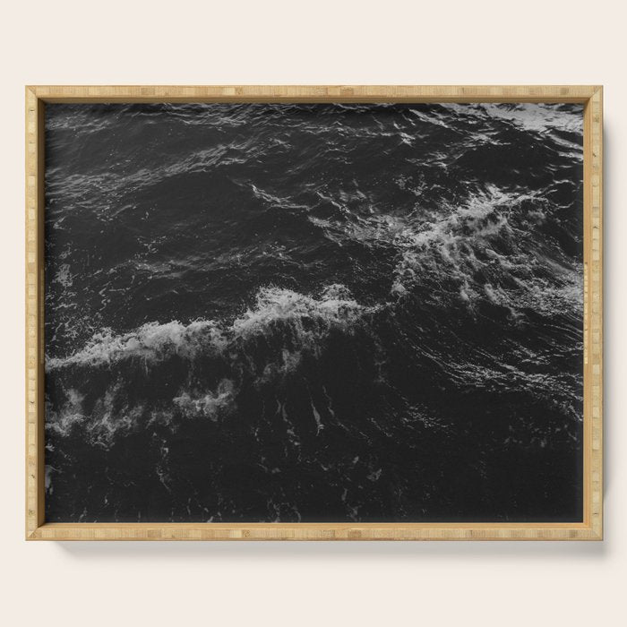Dark Ocean in Black and. White Serving Tray Gallery Image 1