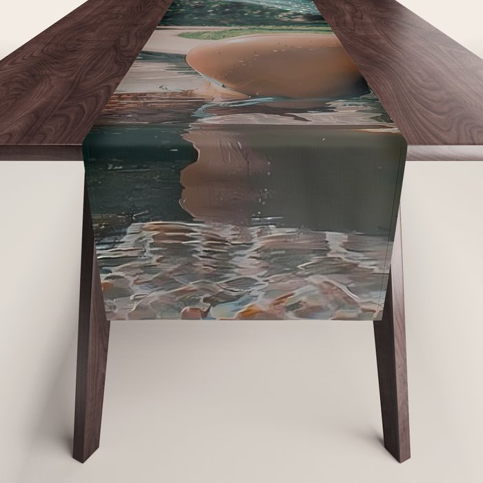 Im OFF | mermaid | tail | green | pool | swim | palm | collage | glitter | bling | tired | sunshine  Table Runner Gallery Image 1