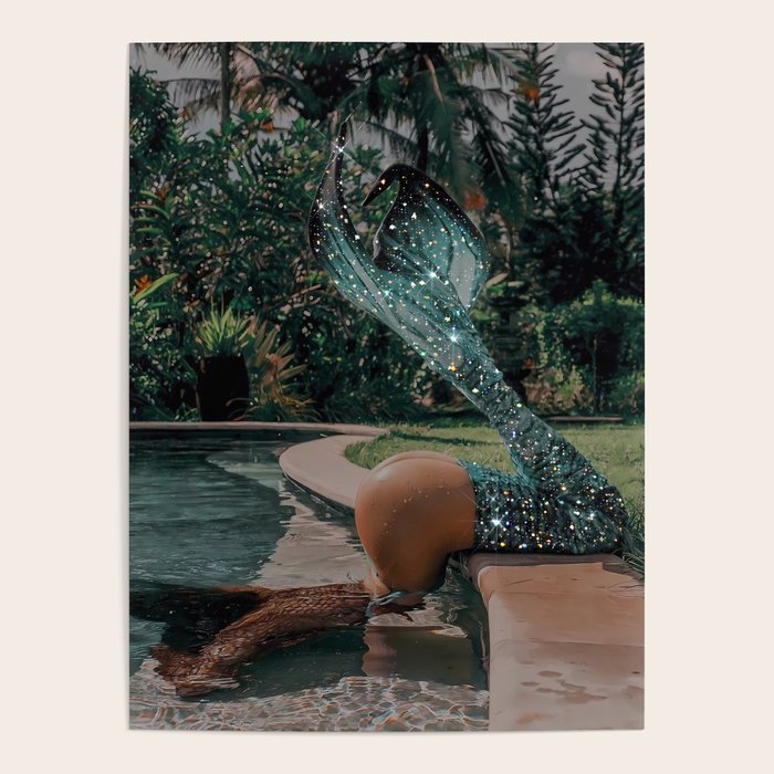 Im OFF | mermaid | tail | green | pool | swim | palm | collage | glitter | bling | tired | sunshine  Poster Gallery Image 4