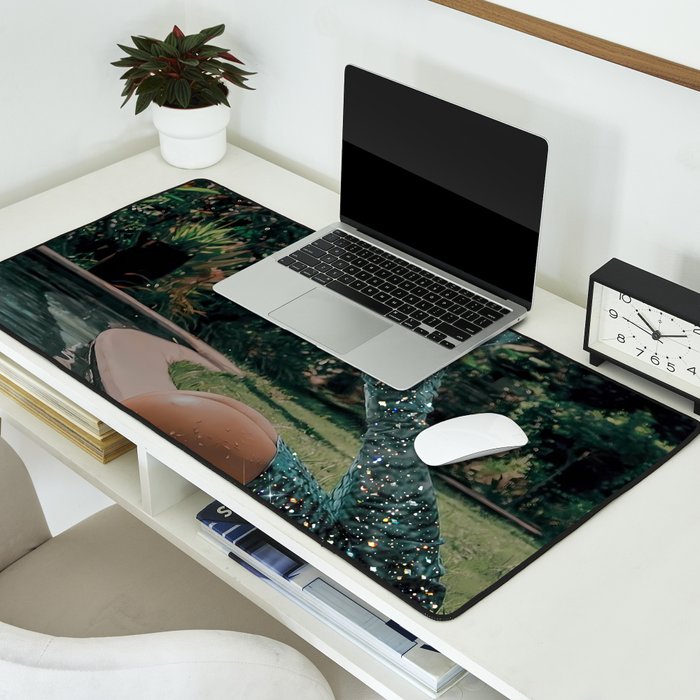 Im OFF | mermaid | tail | green | pool | swim | palm | collage | glitter | bling | tired | sunshine  Desk Mat Gallery Image 2