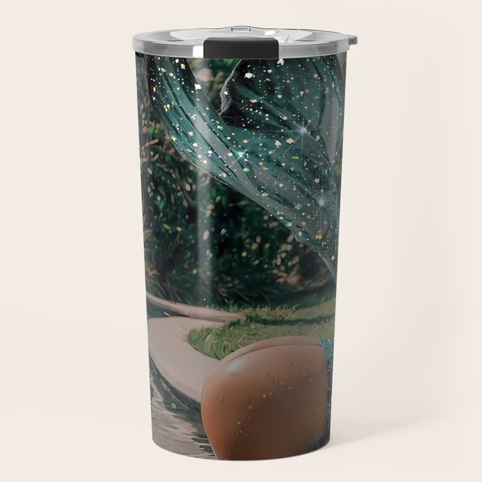 Im OFF | mermaid | tail | green | pool | swim | palm | collage | glitter | bling | tired | sunshine  Travel Mug Gallery Image 1