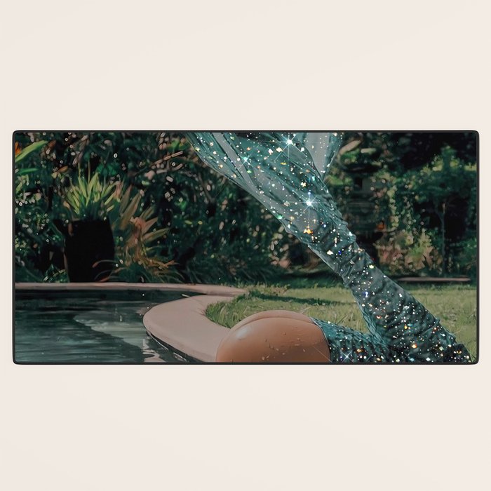 Im OFF | mermaid | tail | green | pool | swim | palm | collage | glitter | bling | tired | sunshine  Desk Mat Gallery Image 3