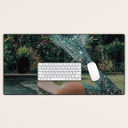 Im OFF | mermaid | tail | green | pool | swim | palm | collage | glitter | bling | tired | sunshine  Desk Mat Gallery Image 1