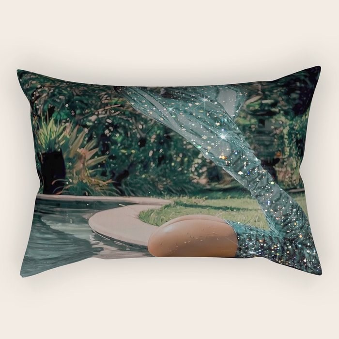 Im OFF | mermaid | tail | green | pool | swim | palm | collage | glitter | bling | tired | sunshine  Rectangular Pillow Gallery Image 2