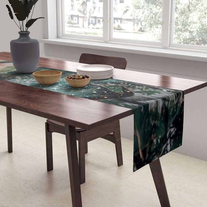 Im OFF | mermaid | tail | green | pool | swim | palm | collage | glitter | bling | tired | sunshine  Table Runner Gallery Image 2