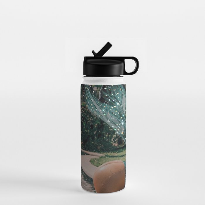 Im OFF | mermaid | tail | green | pool | swim | palm | collage | glitter | bling | tired | sunshine  Water Bottle Gallery Image 1