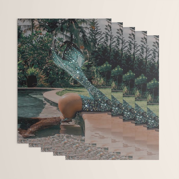 Im OFF | mermaid | tail | green | pool | swim | palm | collage | glitter | bling | tired | sunshine  Wrapping Paper Gallery Image 3