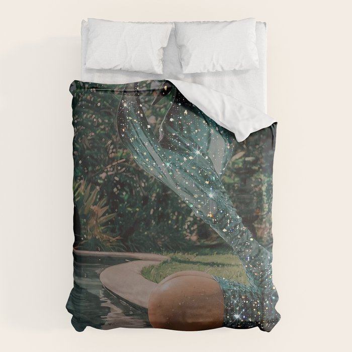 Im OFF | mermaid | tail | green | pool | swim | palm | collage | glitter | bling | tired | sunshine  Duvet Cover Gallery Image 6