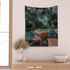 Im OFF | mermaid | tail | green | pool | swim | palm | collage | glitter | bling | tired | sunshine  Wall Tapestry Gallery Image 2