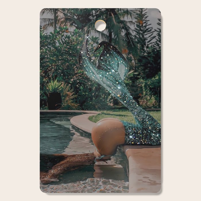 Im OFF | mermaid | tail | green | pool | swim | palm | collage | glitter | bling | tired | sunshine  Cutting Board Gallery Image 1