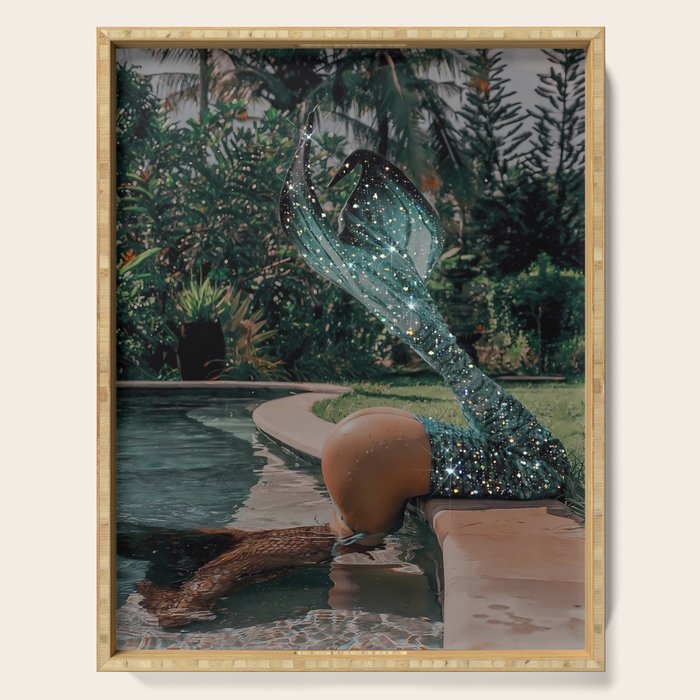 Im OFF | mermaid | tail | green | pool | swim | palm | collage | glitter | bling | tired | sunshine  Serving Tray Gallery Image 1