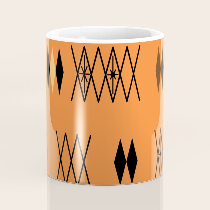 Retro Atomic Era Diamonds Pattern Orange Coffee Mug Gallery Image 4