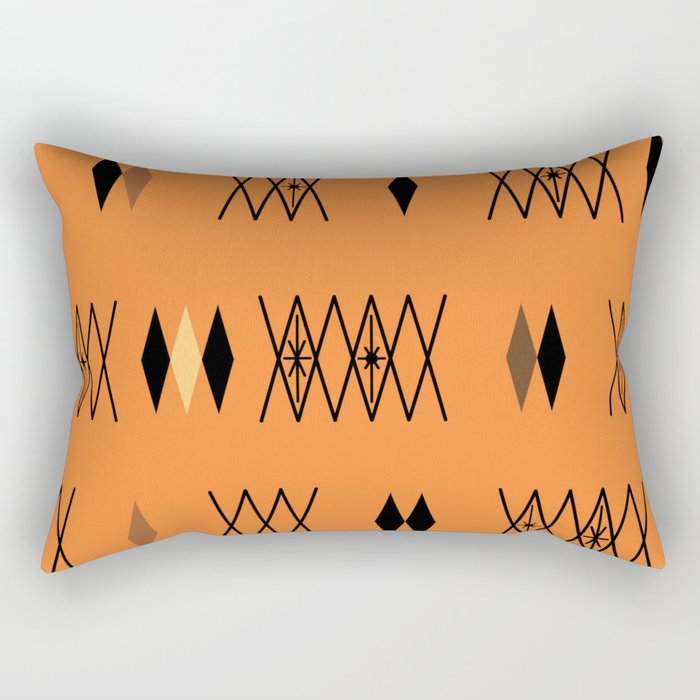 Retro Atomic Era Diamonds Pattern Orange Rectangular Pillow Gallery Image 1