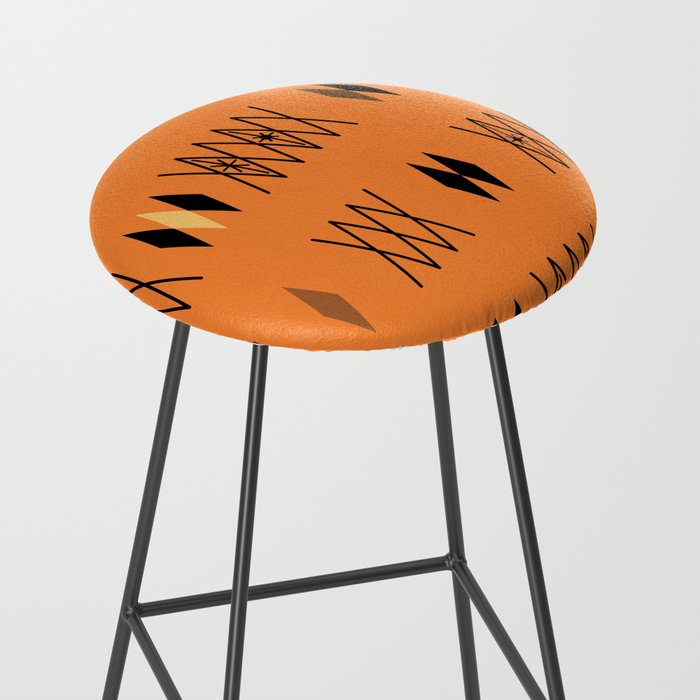 Retro Atomic Era Diamonds Pattern Orange Stool Gallery Image 2