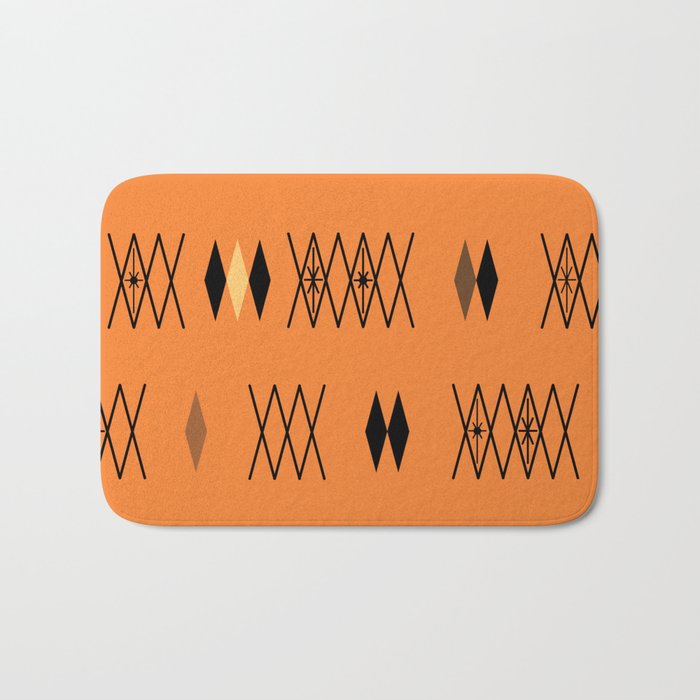 Retro Atomic Era Diamonds Pattern Orange Bath Mat Gallery Image 1