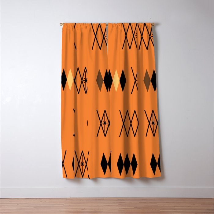 Retro Atomic Era Diamonds Pattern Orange Window Curtain Gallery Image 3