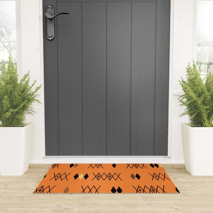Retro Atomic Era Diamonds Pattern Orange Welcome Mat Gallery Image 3