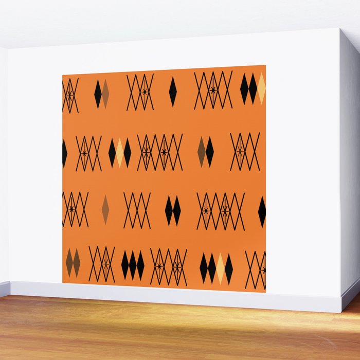 Retro Atomic Era Diamonds Pattern Orange Wall Mural Gallery Image 2