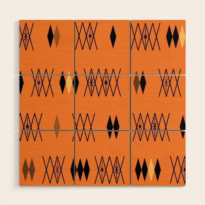 Retro Atomic Era Diamonds Pattern Orange Wood Wall Art Gallery Image 1
