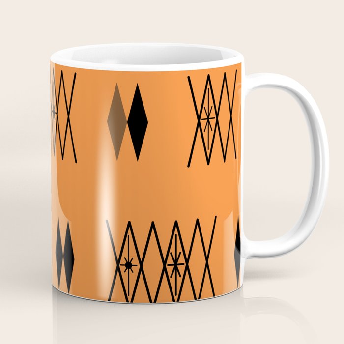Retro Atomic Era Diamonds Pattern Orange Coffee Mug Gallery Image 1