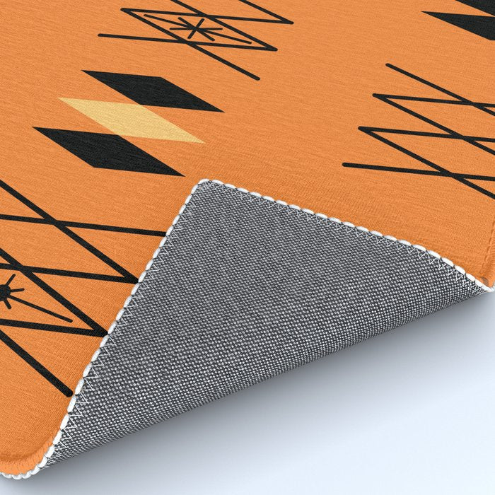 Retro Atomic Era Diamonds Pattern Orange Rug Gallery Image 4