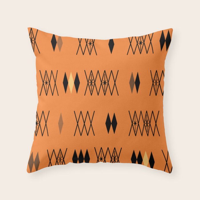 Retro Atomic Era Diamonds Pattern Orange Throw Pillow Gallery Image 6