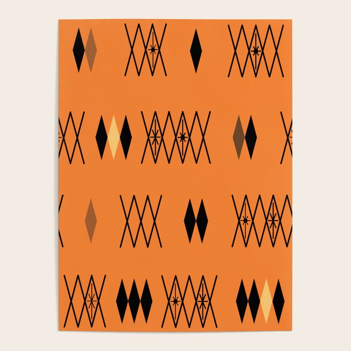 Retro Atomic Era Diamonds Pattern Orange Poster Gallery Image 1