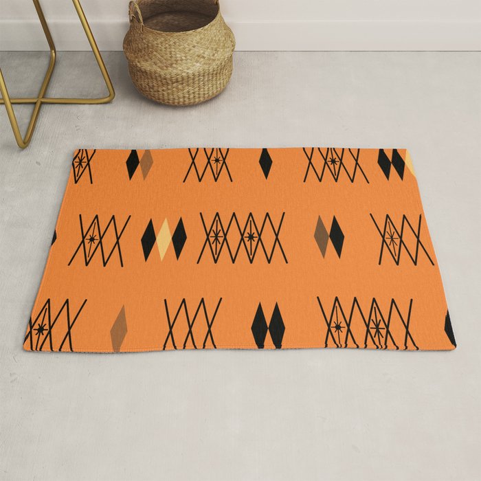 Retro Atomic Era Diamonds Pattern Orange Rug Gallery Image 1