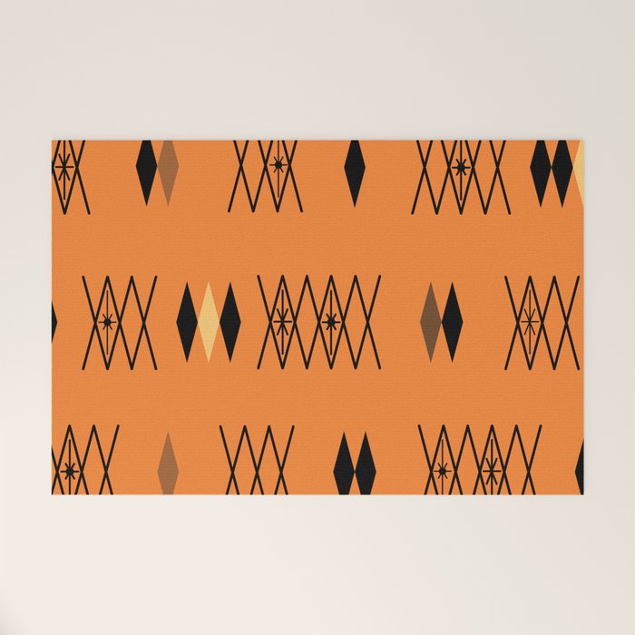 Retro Atomic Era Diamonds Pattern Orange Welcome Mat Gallery Image 1