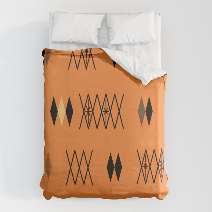Retro Atomic Era Diamonds Pattern Orange Duvet Cover Gallery Image 6