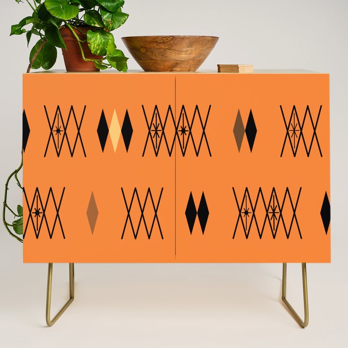 Retro Atomic Era Diamonds Pattern Orange Credenza Gallery Image 1