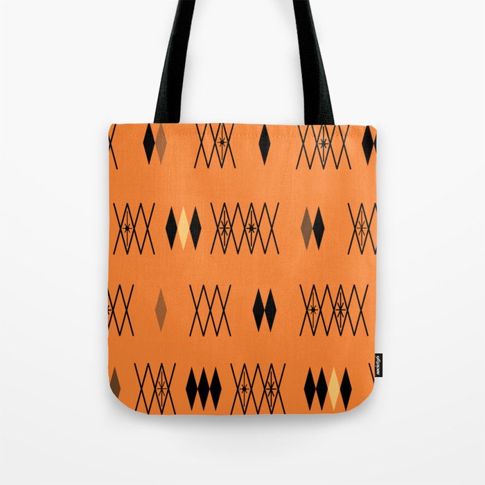 Retro Atomic Era Diamonds Pattern Orange Tote Bag Gallery Image 1