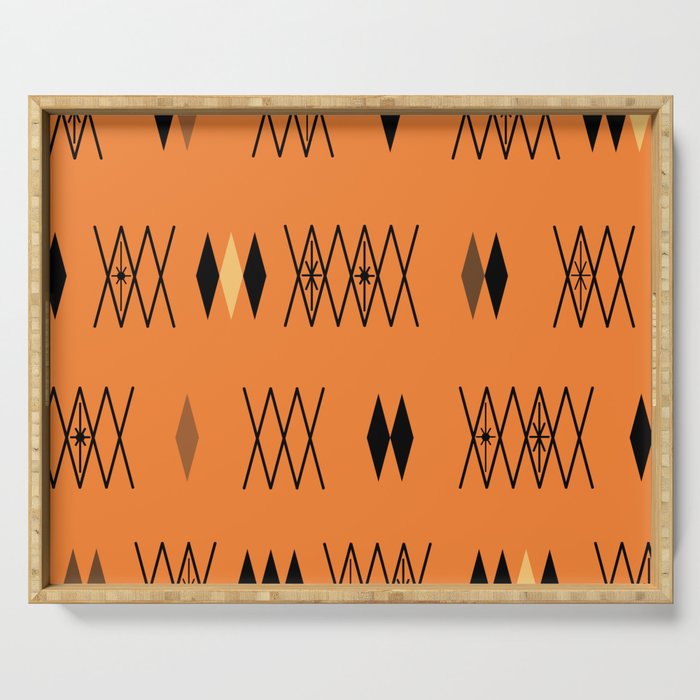 Retro Atomic Era Diamonds Pattern Orange Serving Tray Gallery Image 1